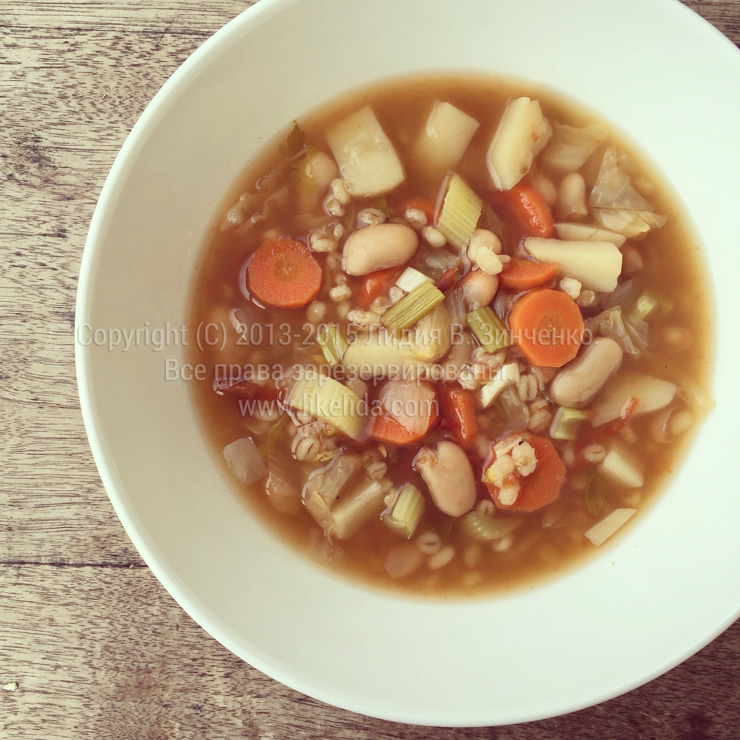 Капустный суп с перловкой и белой фасолью (без масла, веганский)