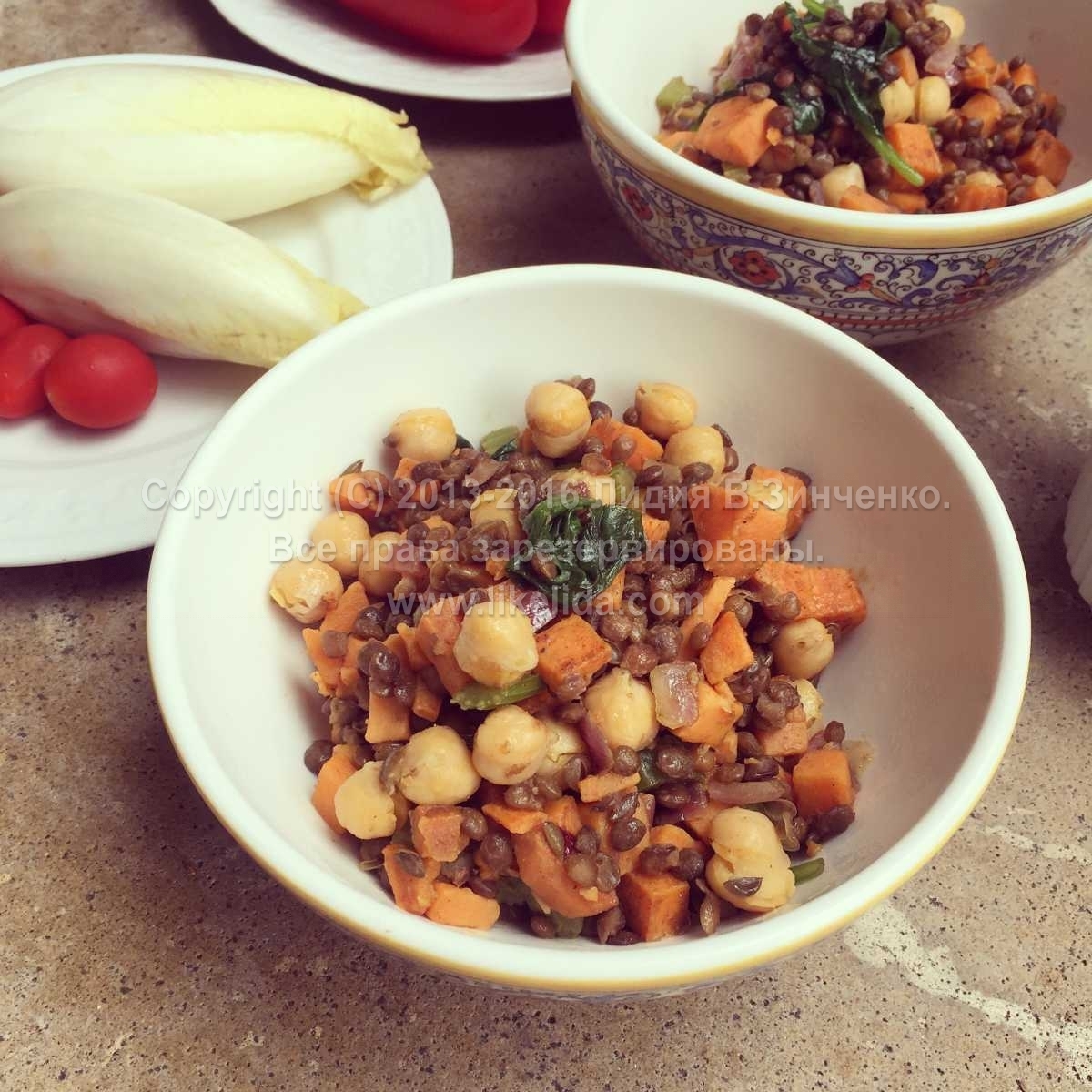 Lentil Salad with Chickpeas and Sweet Potatoes (Vegan)